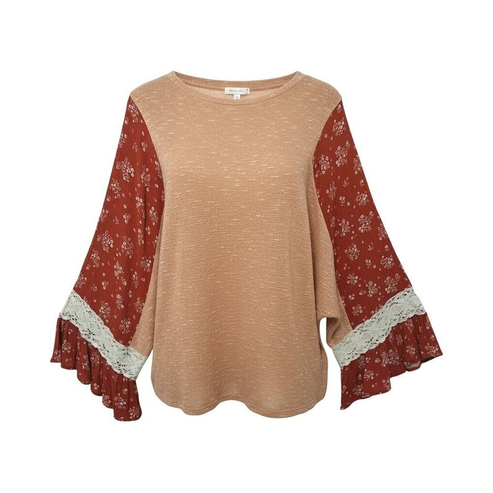 Ces Femme Womens Oversized Mixed Media Boho Top S/M Hippie Boho Retro‎
